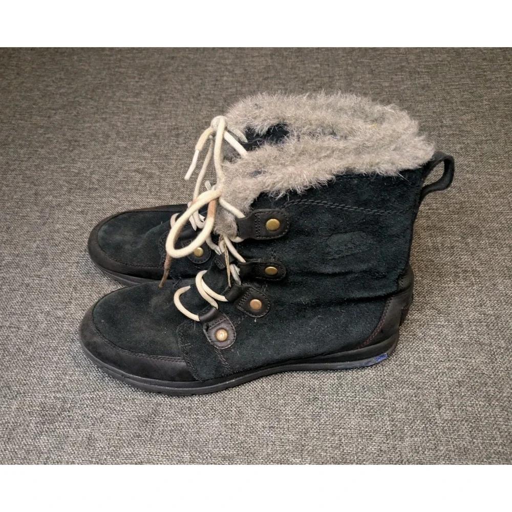 Sorel Explorer Joan Black Suede Lined Winter Boots NL3039-010 Women Sz 10.5